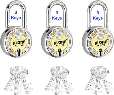 alone Long Shackle Round 65mm Padlock for Home Shop & Shutter, 10 Same Keys 2 Locks Padlock(Gold, Chrome)