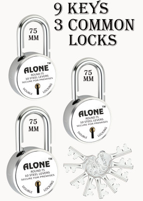 alone Round 75mm Lock for Home Gate Shop & Shutter, 9 Same Keys 3 Locks (Pack3)_NEW Padlock(Silver, Chrome)