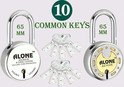 alone Special Round 65mm & Active 65 Lock for Home Gate & Shop,10 Same Keys 2 Locks Padlock(Chrome)