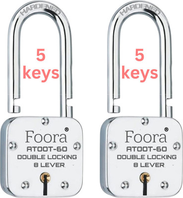 LINK O LINE Foora lock 5 Keys Lock ATOOT 60mm, Long Hardened Shackl (pack 2) Padlock(Silver)