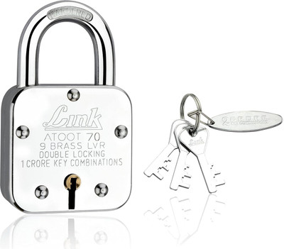 Link Atoot 70mm Lock|1 Cr Keys Combinations |Hardened Shackle|Brass Lever Padlock(Silver)