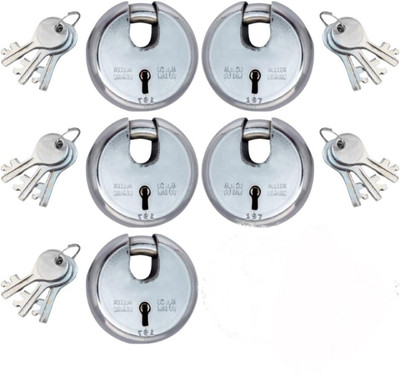 Trust me 90MM round shutter pad lock with 3 keys 8 levers for home godown office Padlock Padlock(Silver)