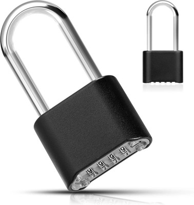 Store2508 Set-Your-Own Combination Padlock with Long Shackle, Solid Zinc Alloy Combination Lock(Black)