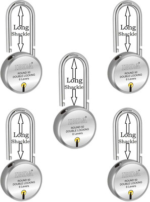 IBDA long shackle | small lock & key |Double Locking| Pk of 5 | Rivetless Steel Body Padlock(Silver)