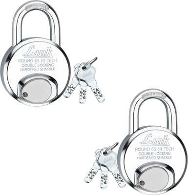 Link Hi-Tech 65mm Round Lock|Stainless Body|Hardened Shackle|Hi-tech Keys (Pack-2) Padlock(Silver)