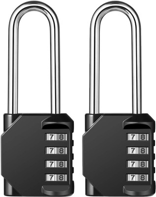 Store2508 Combination Padlock Long Shackle Solid Zinc Alloy Body (2 Pcs) Combination Lock(Black)