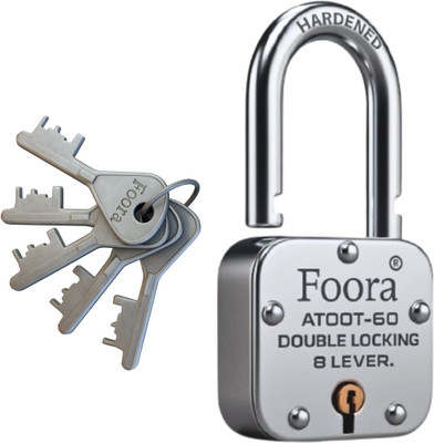 Foora Heavy Duty Atoot 60 mm Lock with 5 Keys for Door, Gate & Shutter Padlock(Silver)