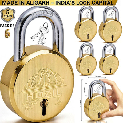 HOZIL L65 65mm with 3keys, double locking, hardened shackle, 8 levers (pack of 6) Padlock(Gold)