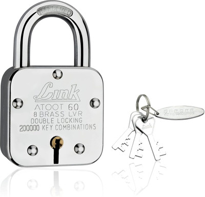 Link Atoot 60mm Lock | 2 Lacs Key Combination Hardened Shackle 8 Brass Levers Padlock(Silver)