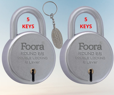 Foora Lock with 5 Key, Get Free Key Chain Padlock Round 65mm, Finish, 8 Lever Lock(Silver)