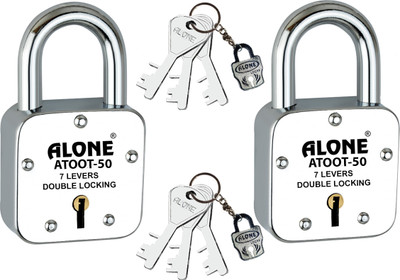 alone Atoot 50mm 3 Keys Each with 2 Padlock Hardened Shackle, Steel Body Padlock(Silver)