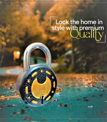 HILTO Round 65mm Lock|Metal Body|Double Locking|8 Steel Lever|Unique Color Finish Padlock(BLACK+GOLD)