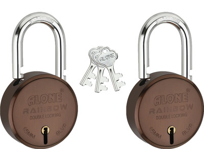 alone Rainbow Round 65mm 2 locks 3 Same Keys Padlock for door Coffee Finish Padlock(Antique)