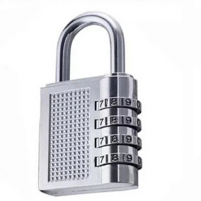 Clubbable Combination 4 Digit Number Travel Luggage Password Lock For Home Office Padlock Padlock(Silver)