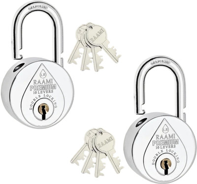 onepro Raami Premium Round Padlock 67mm 4Keys, 10 Steel Levers Double Locking Pack of 2 Padlock(Silver)