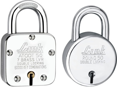 Link Atoot Lock Buy 1 Get 1 New Round 50mm Lock Free | Steel Body | (Pack of 2) Padlock(Silver)