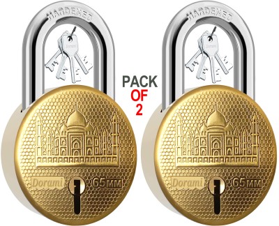 Dorami Taj Round 65mm Lock | Hardened Shackle | Double Locking | Steel Body (Pack 2) Padlock(Red)