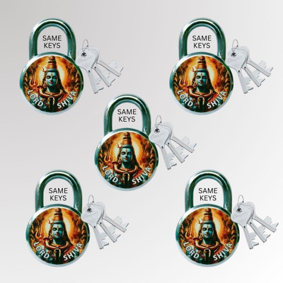 onepro Lord Shiva 50mm, 5 Padlocks with 15 Same Keys Double Locking 7 Levers Padlock(Laser Print Finish)