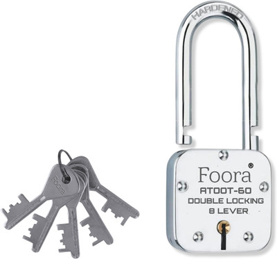 Foora Heavy Atoot 60mm Long Shackle Brass Lock with 5 Keys for Door & Shutter Padlock(Silver)