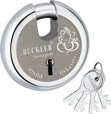 BUCKLER Iron-Steel 92MM,10 Lever-4 Key Shutter lock for Shop,Godown,Main Gate-Main Door Lock(Laser Print Design, Silver, Gold)