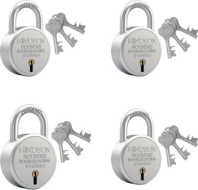 HINDSON Round 65mm with 3 Keys | Pack Of 4 Padlock(Silver)