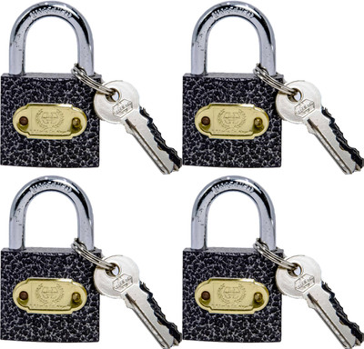 HARRISON C I SUPER-0460_PK 4 Iron 3 Pins Padlock with 3 Keys (Pack of 4), Grey Padlock(Grey)
