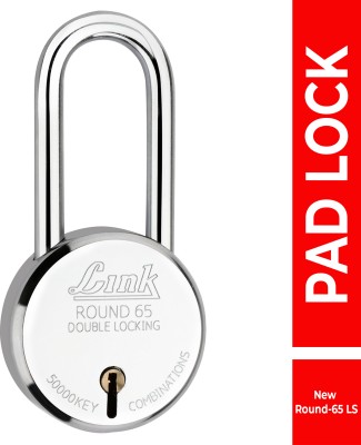 Link 65mm New Round Long Shackle| Steel Body | Brass Lever | Made In India Padlock(Silver)
