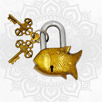 NATHAM Small Fish Shaped Brass Lock Antique Handcrafted Locks for Security Lock(Gold)