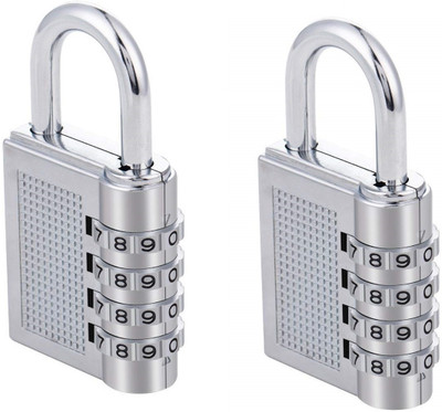 Bluedeal 4-Digit Safe PIN Hand Bag Shaped Combination Stainless Steel Padlock Lock-2pc Padlock(Silver)