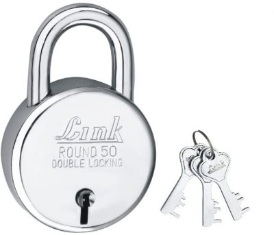 Link New Round 50mm | Steel Body | Iron Lever | Made In India | 2 yrs Warranty Padlock(Silver)