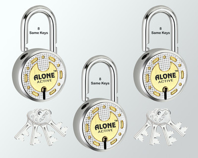 alone Round 65mm 8 Same Keys 3 Padlocks for home door gate shutter Brass Combination Padlock(Gold, Chrome)