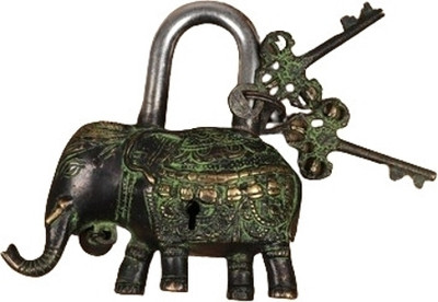 PRIME HOMES Brass Elephant Pad Lock With 2 Keys Elephant Shape Lock Padlock(Black)
