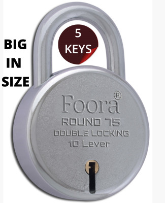Foora Round 75 Big Size Lock with 5 Keys, Double Locking, 10 Lever Lock(Silver)