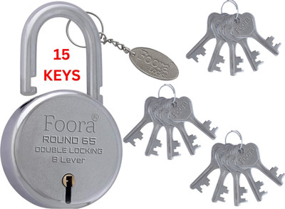 Foora Lock and Key Door Lock For home Security Round 65mmm with Key Chain 15 Key Padlock(Silver)