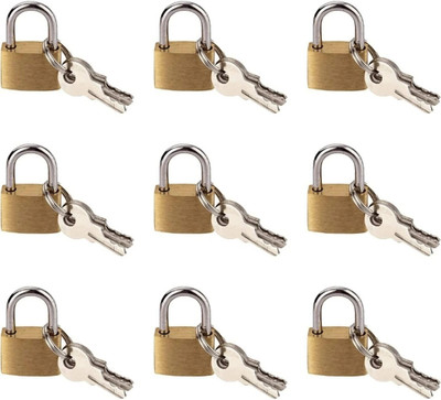 Shyam Sarowar 9 Pcs Suitcase Lock / 9 Golden Mini Padlocks with 2 Keys each_64 Padlock(Golden)