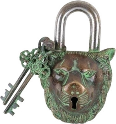 PRIME HOMES Brass Lion head Pad Lock With 2 Keys Lion head Shape Lock Padlock(Black)