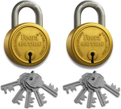 Foora 400 Thou Double Lock Padlock – 5 Keys Each – Strong Security – Pack of 2 Padlock(Silver)