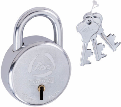 AAS COPULA Round lock 7 Lever 60 mm 3 Keys for Main Door Lock for Home, Shop Pack of 1 Padlock(Silver)