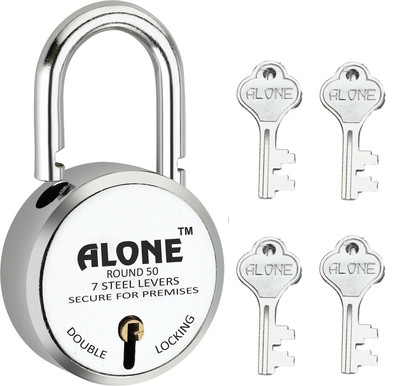 Fithome Alone Round 50mm Lock for Home Link Gate Shop Shutter, Double Locking 4 Keys Padlock(Chrome)
