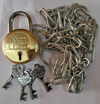 HMS 50mm lock 6 livers 4 keys 6 feet chain Lock(Gold lock, Silver chain)