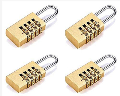 Volo 4 Digit Brass Re-Settable Combination Padlock( pack of4) Lock(Gold)