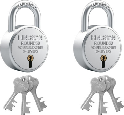 HINDSON Round 50mm with 3 Keys Lock - Pack Of 2 Padlock(Silver)