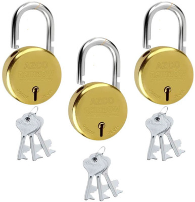 onepro Azco Gold 65 MM 3 Each Keys with 3 Padlocks 7 Levers Double Locking Padlock(Gold)