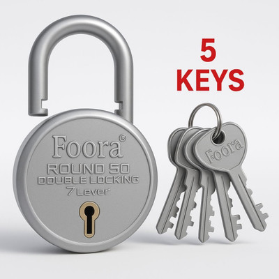 Foora Small Lock Round 50mm Padlock with 5 Keys for Home Door Gate Padlock(Silver)