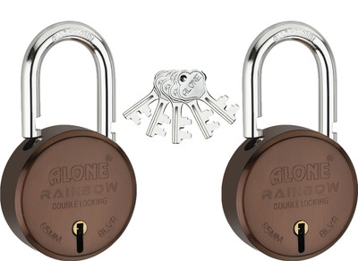 alone Rainbow Round 65mm 2 locks 5 Same Keys Padlock for door Coffee Finish Padlock(Antique)