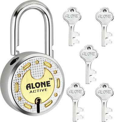 alone Active Round 65mm Lock for Home Gate Shop & Shutter, Double Locking 5 Keys Padlock(Chrome, Brass Combination)