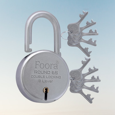 LINK O LINE Foora Round 65mm Padlock with 10 Keys and key chain , 8 Levers Door Lock Padlock(Silver)