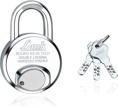 Link Hi-Tech 65mm Round Lock Set 5Pcs Set| Hardened Shackle|3 Iron Keys| Padlock(Silver)