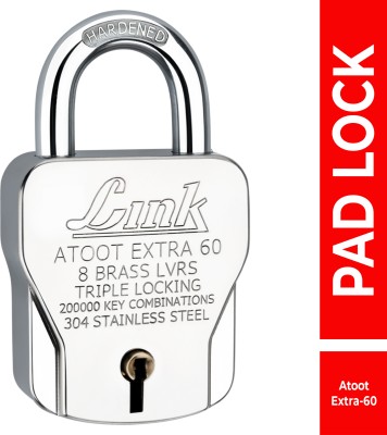 Link Atoot Extra 60mm Lock | Stainless Steel Body | Hardened Shackle | Made in India Padlock(Silver)