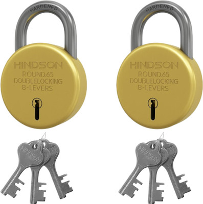 HINDSON Foora Round 65mm Gold Lock with 3 Keys | Pack Of 2 Padlock(Silver)